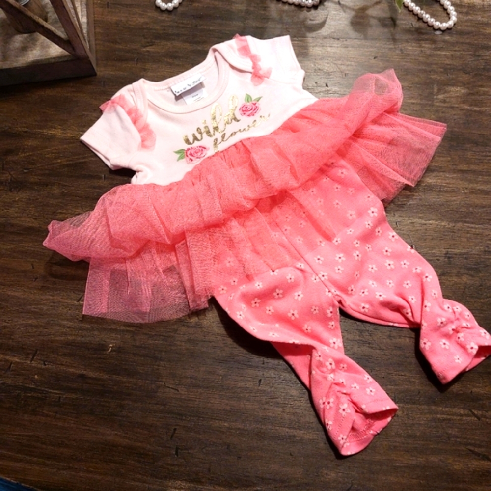 Baby girl dress, baby set, pink, gold, Nicole Miller, 0/3 months, dress, tutu